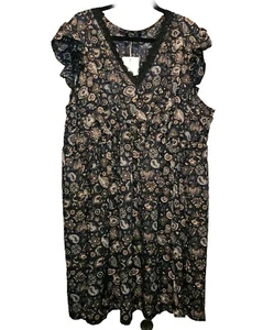 NWT 22-24/3X BloomChic Ruffle Cap Sleeve Paisley V-Neck Crochet Trim Pocket Dres - Picture 1 of 10