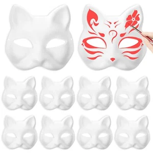 10 Pcs Cat Mask White Paper Fox Masks Cosplay Accessories for Party Masquerade - Picture 1 of 7
