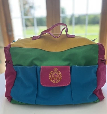 VTG 80s Liz Claiborne Color block Tote Bag Canvas Pink Blue Yellow 15x10” READ - Image 1 of 4