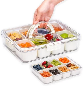 Contenedor de caja de bocadillos bandejas para servir divididas con tapa y mango charcutería - Imagen 1 de 1