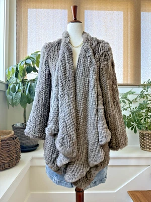 Chaqueta de piel vintage marca H "Ashleigh" para mujer M/L abrigo abierto drapeado tejido topo Foto 1 de 4