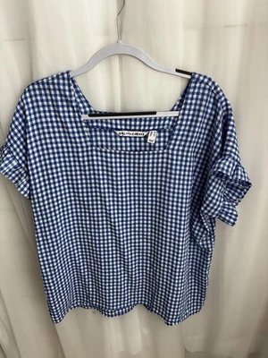 Девочка с изгибами размер M имбирь флаттер рукав блузка французский синий - Изображение 1 из 4