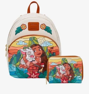 NEW! Loungefly Disney Moana & Friends Stained Glass Backpack &Zipper Wallet! - Picture 1 of 9