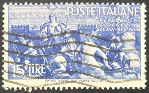 Italien - 1956 Scott #736 Republik Venedig historisch blau 15 L - PERFIN - Briefmarke - Bild 1 von 3