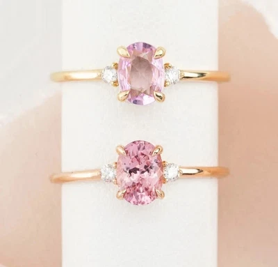 Anillo de aniversario de diamantes y zafiros rosados naturales de 2,70 quilates de oro amarillo macizo de 14 quilates Foto 1 de 4