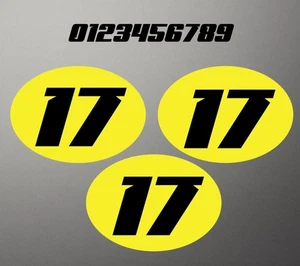 Oval Race Numbers x3 Vinyl Stickers Decals classic more size and colours - Picture 1 of 2