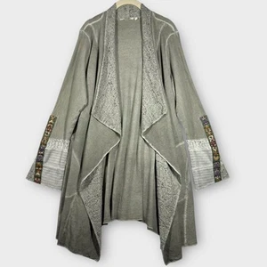 Soft Surroundings Cadence Thermal Waffle Cardigan Women's 1X Gray Boho Lace Open - Picture 1 of 9
