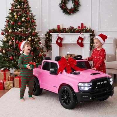 Camión de paseo Funtok rosa con licencia Dodge RAM 2500 24V con 2 asientos luces LED música Foto 1 de 4