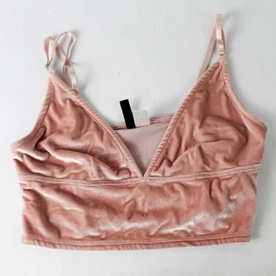Bralette corto de terciopelo rosa dividido H&M correa ajustable elástica talla L Foto 1 de 4
