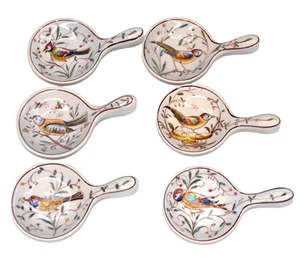 Outeiro Agueda Löffelablagen Portugal handbemalt 6er Set Vögel Vintage Porzellan - Bild 1 von 10
