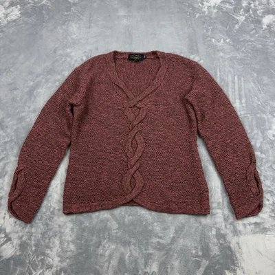 Suéter Icelandic Designs Mujer Talla M Granate Tejido con Cable Cuello en V Lana Mohair Foto 1 de 4