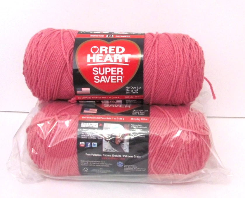 E83 Two Skeins Red Heart Super Saver Yarn 774 LT Raspberry 8 Oz