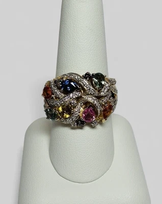 Коктейльное кольцо с бриллиантом Le Vian LeVian из желтого золота 14 карат с различными драгоценными камнями размер 8,75 - Изображение 1 из 4