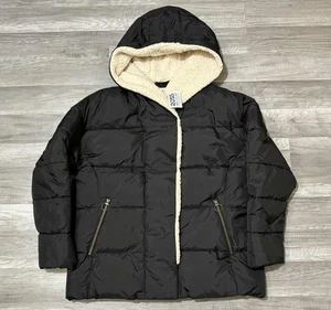 ANA Sherpa Puffer Jacket Womens Coat Black Casual Women’s Size Large NEW NWT! - Picture 1 of 10