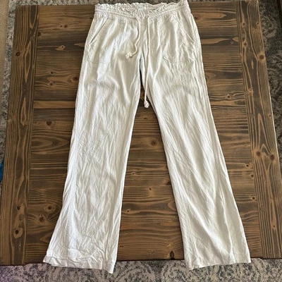 Pantalones para mujer Roxy beige pierna ancha talla S Y2K mezcla de lino boho con cintura ajustada Foto 1 de 4