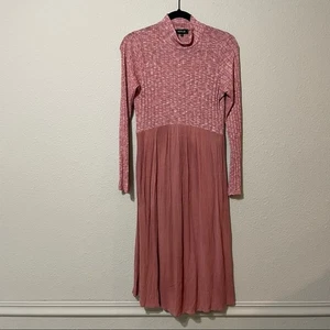 Vestido Suéter Roolee Rosa Rubor Cuello Simulado Manga Larga Con Falda Plisada Mujer S - Imagen 1 de 7