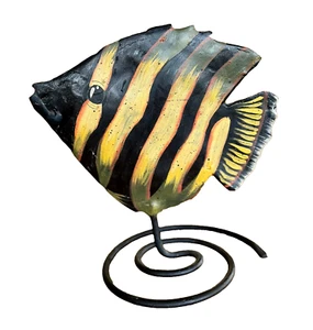 Metal Freestanding Saltwater Ocean Tropical FISH ART SCULPTURE on Coil Stand 7" - Picture 1 of 13