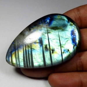 Natural Multi Flashy Labradorite Gemstone 58x37 mm Pear Smooth Cabochon LR-223 - Picture 1 of 9