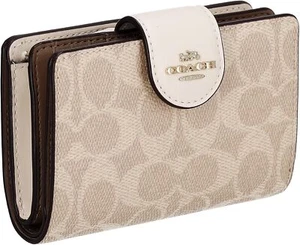 Coach Medium Corner Zip Wallet Signature Canvas CW786 IMXDM Sand/Chalk - Picture 1 of 5