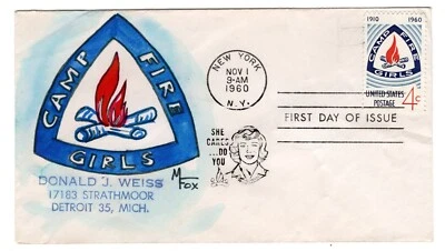 #1167 Camp Fire Girls 1960 FDC Melissa Fox Hand-painted - Image 1 of 2