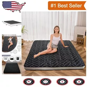 Black Geometric Pattern Futon Mattress - Extra Thick Quilted Twin Sleeping Pad - Picture 1 of 11