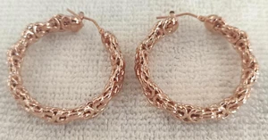 14K Milor Italy Rose Gold Openwork Woven Link 1" Hoop Earrings New - Picture 1 of 7