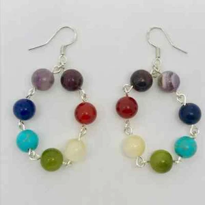 7 Chakra Gemstone Bead Sterling Silver Earrings crystal healing yoga handmade - Picture 1 of 4