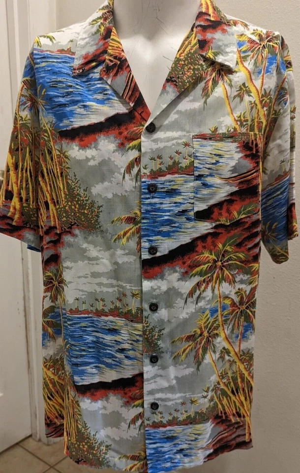 ALFIE CALIFORNIA AÑOS 70 VINTAGE Hawaiian Palm Trees Island abotonada  Foto 1 de 4
