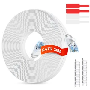 Câble Ethernet 30m Cat 6 Plat Câble de Réseau Haute Vitesse Gigabit 1Gbps RJ4... - Afbeelding 1 van 7