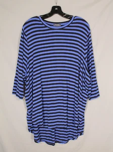 MADISON CURVY Navy/Blue STRIPES 3/4 Sleeve HIGH-LOW HEM Knit BLOUSE/TUNIC TOP 2X - Picture 1 of 5