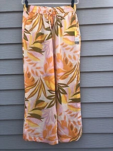 C&C California NWT Women's Linen Tropical Floral & Leaf Wide-leg Pants Size L - Picture 1 of 22