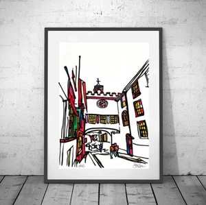 TOTNES ❤ Devon ❤ SIGNED ORIGINAL FRAMED PAINTING urban mid century boho bauhaus - Picture 1 of 9