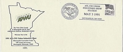 USA 1991 4 FANCY SLOGAN CANCEL COVERS FROM AFL-CIO - MN - DC - MI - Image 1 of 4