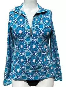Giacca Talbots M blu bianca manica lunga colletto zip leggera mosaico elasticizzato - Foto 1 di 12