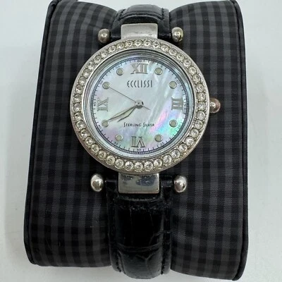 Reloj para mujer Ecclissi de plata de ley 22340 MOP/cristales de Swarovski correa de cuero Foto 1 de 4