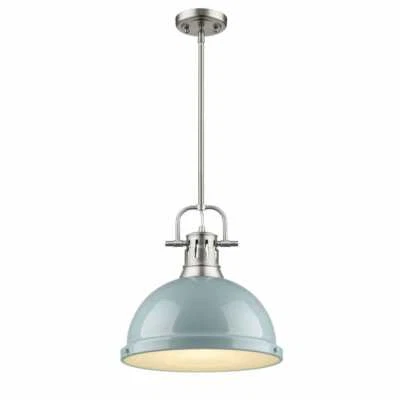 Golden Lighting Duncan 1-Light Pewter Pendant with Rod with Seafoam Shade - Image 1 of 4