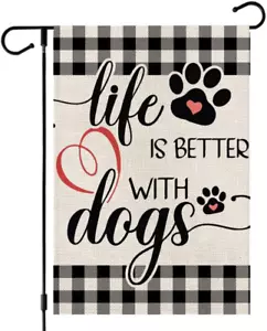 Life Is Better with Dogs Garden Flag 12X18 Inch Double Sided Buffalo Plaid outsi - Picture 1 of 7