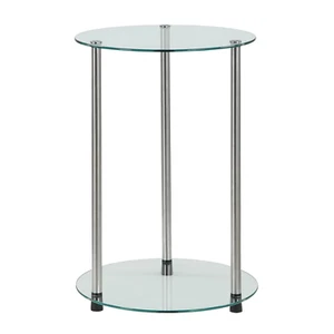 Small Round Glass End Table Sofa Side With Shelf Stainless Steel Living Room - Picture 1 of 5