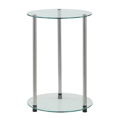 Small Round Glass End Table Sofa Side With Shelf Stainless Steel Living Room - Image 1 of 4