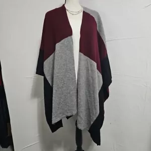 Charter Club Cashmere Luxury One Size Poncho Sweater Gray/Burgundy/Black - Picture 1 of 9