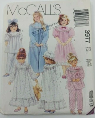 McCall's 3977 Child Girls Robe Nightgown Pajamas Bonnet Sewing Pattern size 5 6 - Image 1 of 3