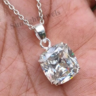 RARE 5.40 Ct White Treated Diamond Cushion Cut Pendant 925 Silver Sterling - Image 1 of 4