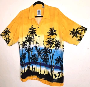 Ocean Current Vintage Mens Shirt Sz L Tropical Surfers Palm Trees Surfing Hawaii - Picture 1 of 19