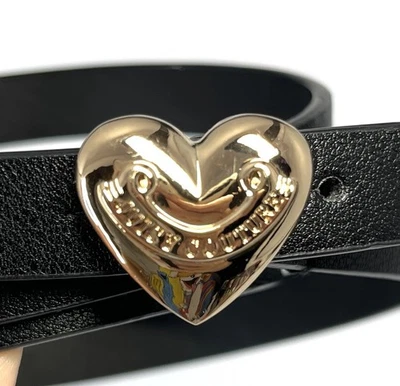Juicy Couture Black Skinny Belt Gold Heart Logo Buckle L XL 36-42” Faux Leather - Image 1 of 4