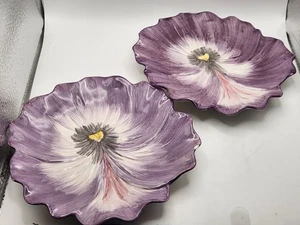 Set Of 2 Fitz and Floyd April Showers Purple Pansy 7" Salad Plates -As Is - Picture 1 of 23