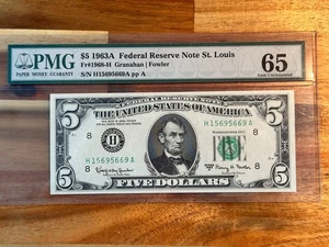 1963A Federal Reserve Note St. Louis PMG 65 - Picture 1 of 2