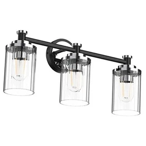 Bathroom Lighting Fixtures Black and Chrome Bathroom Vanity Light with - Picture 1 of 8