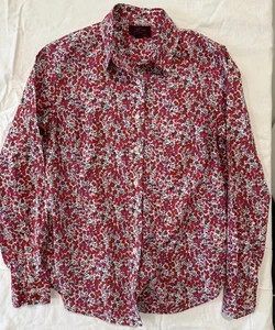 J. Crew Liberty Of London Women's Pink Blue Floral Cotton Button-Up Shirt - Sz 2 - Picture 1 of 10