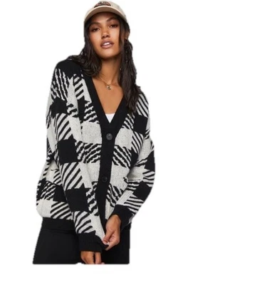 Cardigã Forever 21 preto branco XL xadrez búfalo suéter preppy Y2K - Imagem 1 de 4