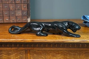 1950s Vintage Ceramic Stalking Black Panther Sculpture MCM 21" - Picture 1 of 8
